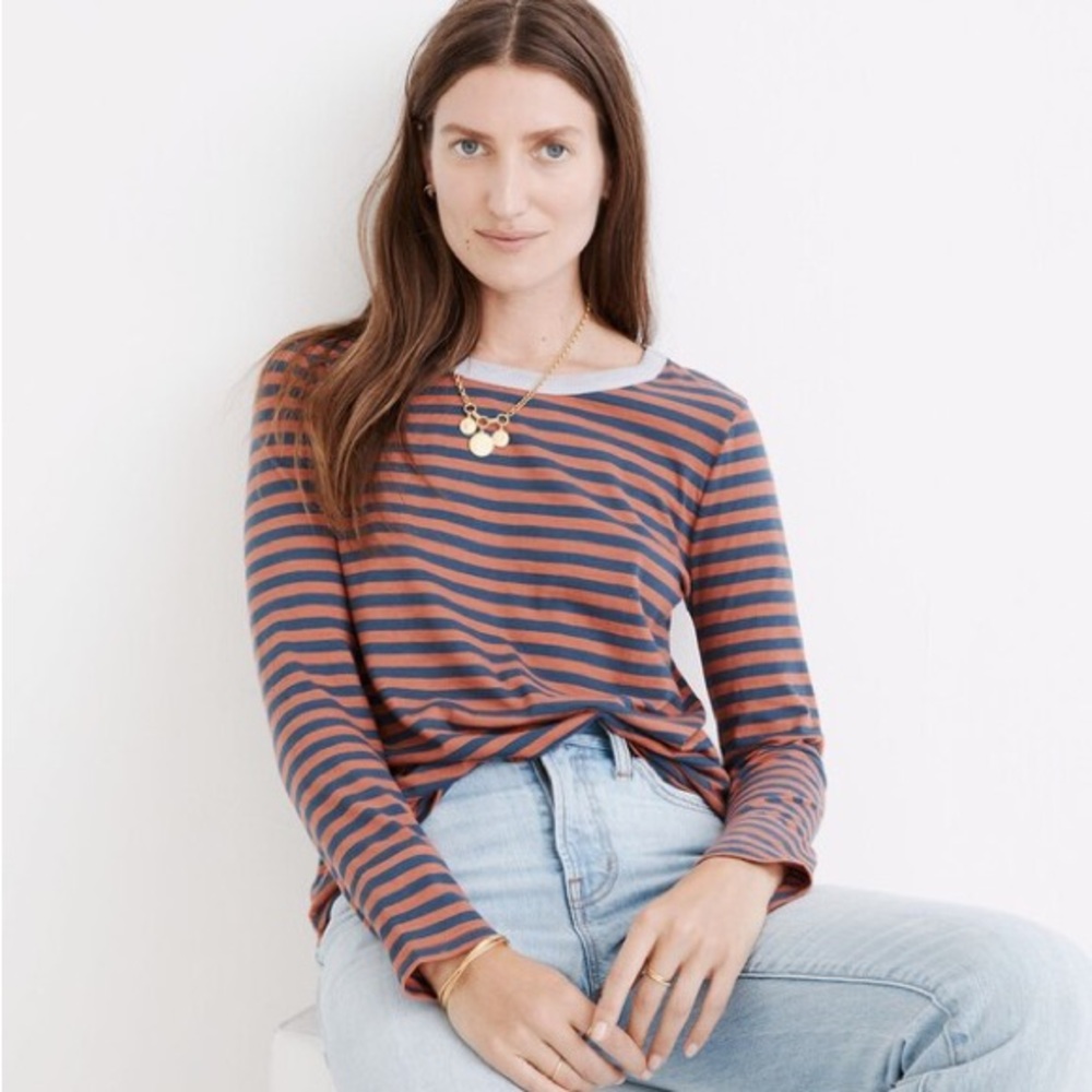 Madewell Casual Striped Long Sleeve Knit Top XL